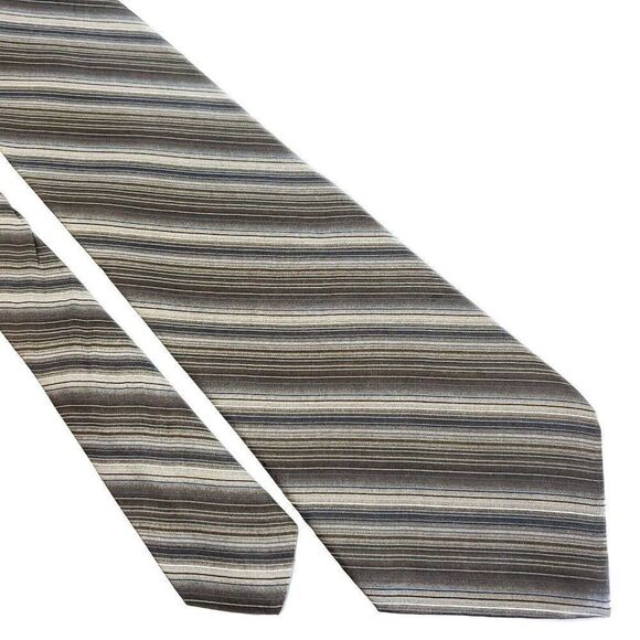 Arrow Beige Gray Brown Print Striped Wide Silk Tie - Picture 1 of 6